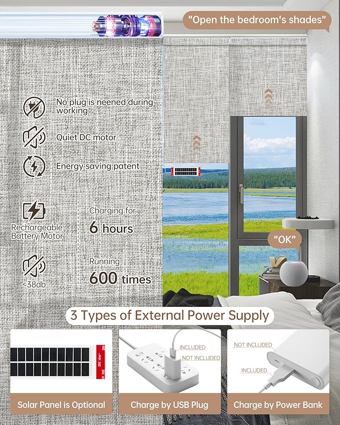 Kincmo Motorized Blinds with Remote, Light Filtering Roller Shades Work with Apple Homekit,Alexa,Google Home, Custom Electric Blinds with App,Voice Control (75% Blackout Mist Ash Grey)