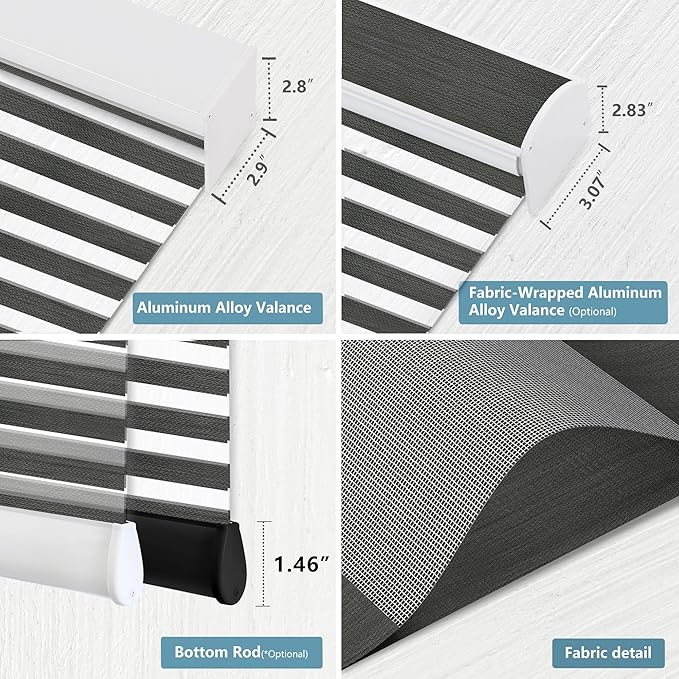 Bringnox Smart Motorized Zebra Roller Blinds - 85% Blackout, Remote Control, Works with HomeKit, Google Home & Alexa via Hub, Custom Size