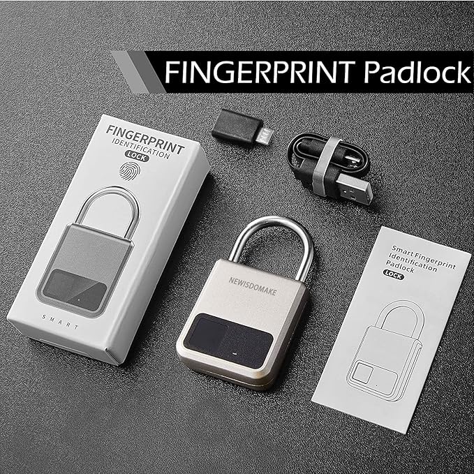 Fingerprint Padlock, Smart Padlock with USB Charging Support, Fingerprint Lock, Biometric Lock Suitable for Luggage, Bookcase, Suitcase, Backpack, Bike, School Locker, Gym Locker Lock(Gold)
