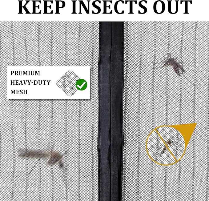 Magnetic Screen Door - Self Sealing, Heavy Duty, Hands Free Mesh Partition Keeps Bugs Out Let Breeze in- Pet and Kid Friendly - Keep Open Feature (Black, Fit Door Size 32 x 80 Inch)