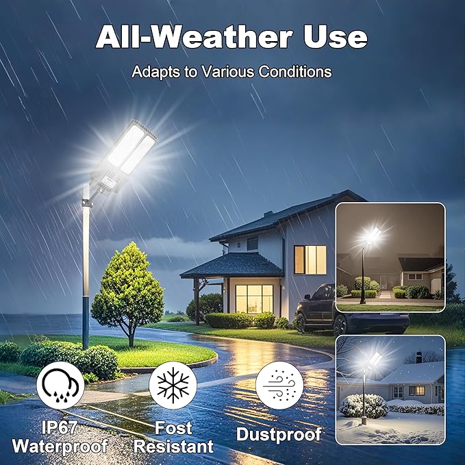 2025 New Solar Street Light, Solar Street Lights Outdoor Waterproof Dusk to Dawn 7000K LED Security Flood Light with Motion Sensor and Remote Control for Pathway, Entryway & Yard