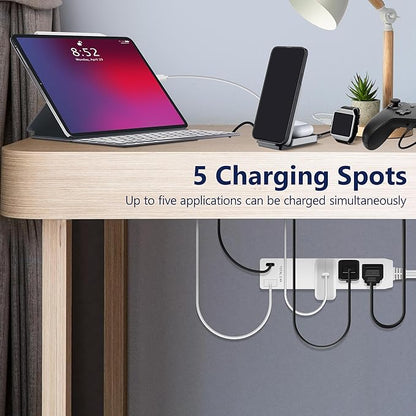 LIDER Outlet Extender with 3 Receptacles, 2 Power Strip with USB Type-A and Type-C Charger, USB Port, Ultra-Thin Wall Plate Plug with Cord Extender, 3-Outlet Power Strip, 3ft Cord, ETL-Listed, White