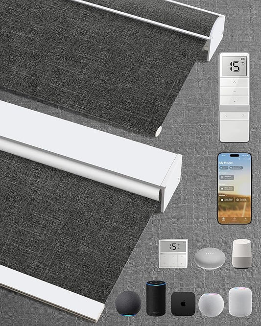 Motorized Blinds with Remote: Kincmo 100% Blackout Roller Shades Work with Apple Homekit,Alexa,Google Home, Customized Electric Blinds with App,Voice Control (100% Blackout Meridian Midnight)