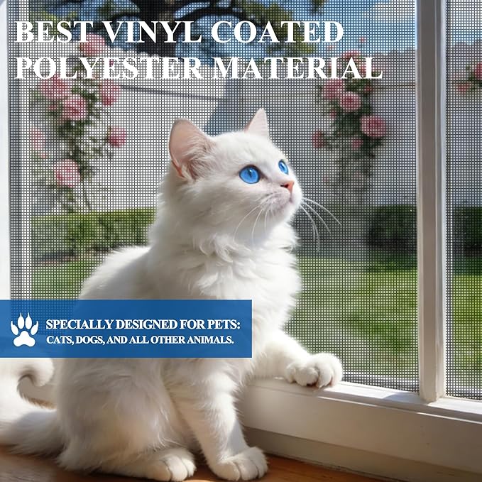 MAGZO Pet Proof Window&Door Screen Roll, 36" W x 100', Best Vinyl Coated Polyester Dog Cat Resistant Heavy Duty, Mesh Net Netting Curtain Wire Replacement Repair Kit for Patio/Porch/Sliding, Black