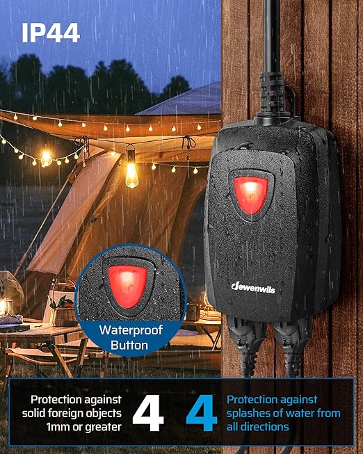 DEWENWILS Outdoor Dimmer for String Lights, 125V Dimmer Switch with 100FT Control Range, Weatherproof Outdoor Dimmer Plug for Dimmable LED/Tungsten Bulbs
