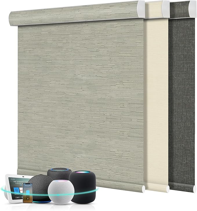 Aprilsmart Motorized Blinds with Remote,Compatible with Apple HomeKit Alexa Google Home- Voice and app Control,Motorized Roller Shades 100% Blackout Custom Size(Safari Midnight-05)