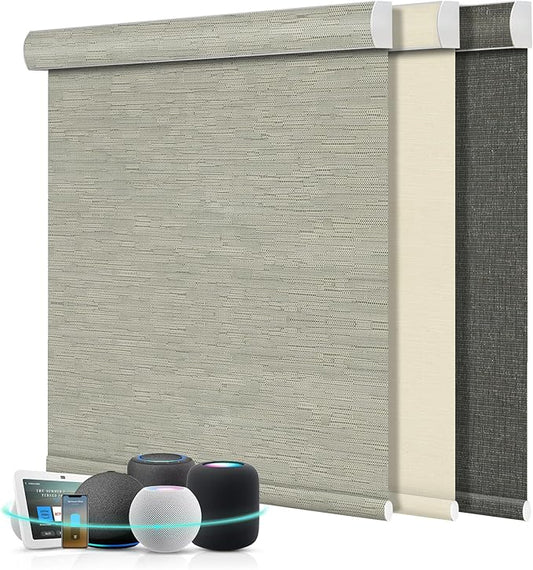 Aprilsmart Motorized Blinds with Remote,Compatible with Apple HomeKit Alexa Google Home- Voice and app Control,Motorized Roller Shades 100% Blackout Custom Size(Safari Midnight-05)