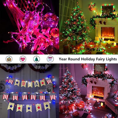 BrizLabs Color Changing Fairy Lights, 66ft 200 LED Red White Blue Fairy Lights with Remote, July 4th Lighting with Timer Dimmable Twinkle Light Music Sync for Indoor Xmas Halloween 4th of July Party
