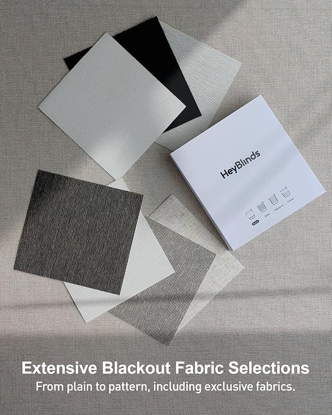 HeyBlinds Motorized Blinds with Remote, Blackout Smart Blinds, Automatic Shades for Windows, Electric Window Coverings(Blackout Roller Shades Fabric Samples Multicolor)