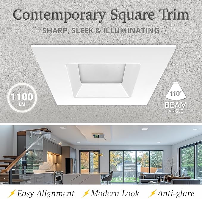 NUWATT 4 Pack, 6 Inch Retrofit LED Square Recessed Lighting, 5CCT 2700K/3000K/3500K/4000K/5000K Selectable, 1100 Lumens 14W, Dimmable 6" Square Downlight, 6 Inch Square Can Light, Wet Rated, ETL, T24