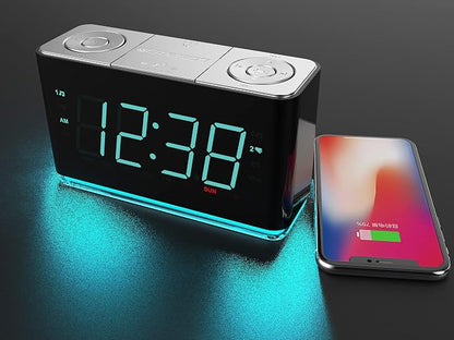 Emerson Smartset Alarm Clock Radio with Bluetooth Speaker with USB Port for iPhone/iPad/iPod/Android and Tablets, 1.4" Cyan LED Display and Night Light, ER100301