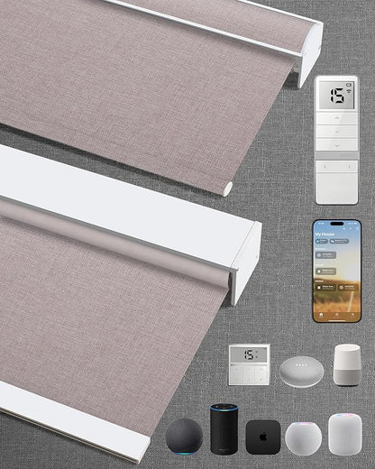 Motorized Blinds with Remote: Kincmo 100% Blackout Roller Shades Work with Apple Homekit,Alexa,Google Home, Customized Electric Blinds with App,Voice Control (100% Blackout Natural Oat)