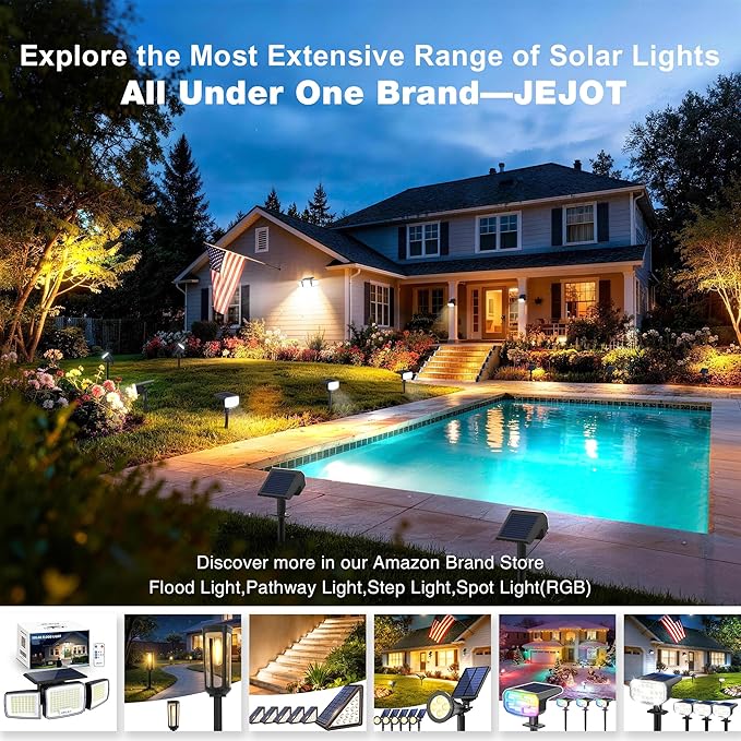 White Solar Security Light Outdoor Super Bright LED, Motion Sensor Flood Light, 3 Heads 270° Wide Angle, Remote Control, IP65 Waterproof, 3 Modes (1 Packs)