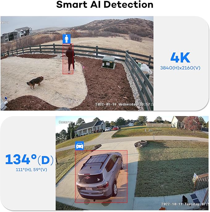 ONWOTE 4K 8MP PoE IP Security Camera, AI Human Vehicle Detection, 3840x2160 8 Megapixels, 134° FoV, Video Audio, Indoor Outdoor, Commercial Wired Camera for Business, Add-on to PoE NVR System (Black)