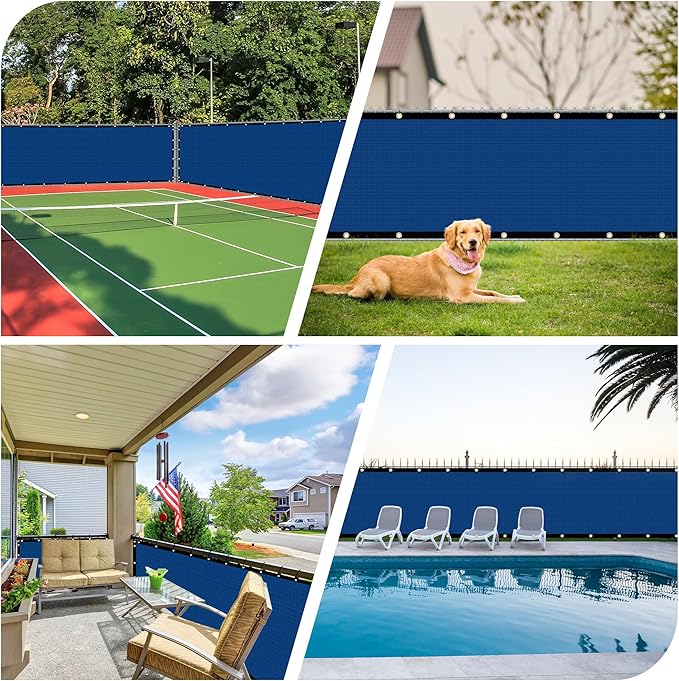 iCover 6x12ft Privacy Screen Fence, Outdoor Fencing Panels, Garden Windscreen Mesh Shade Sail Net Barrier, Fence Privacy Screen Reinforced Bindings and Brass Grommets Cable Zip Ties, Blue