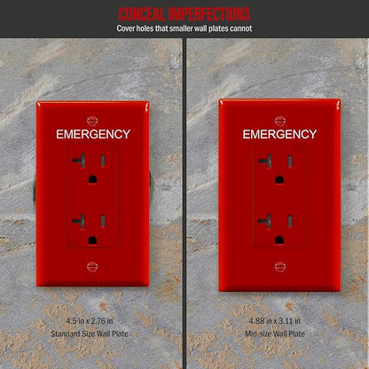 ENERLITES Decorator Light Switch or Receptacle Outlet Wall Plate with Emergency Label, Mid-Size 1-Gang 4.88" x 3.11", Unbreakable Polycarbonate Thermoplastic, UL Listed, 8831M-ER, Red