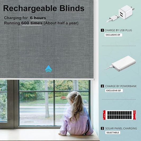 Aprilsmart Motorized Blinds with Remote,Light Filtering Motorized Roller Shades Work with Apple Homekit,Alexa,SmartThings,Google Home,Customize Blinds(Bouvardia Medium Grey-65)