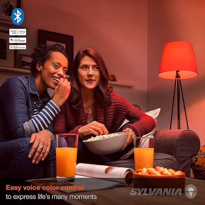 Sylvania Smart Bluetooth A19 Full Color and Tunable White Light Bulb, 60W, Dimmable, for Alexa / Apple HomeKit / Google Assistant - 1 Pack (75627)