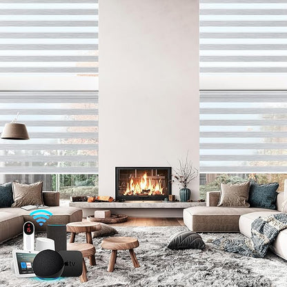 Bringnox Smart Motorized Zebra Roller Blinds - 100% Blackout, Remote Control, Works with HomeKit, Google Home & Alexa via Hub, Custom Size (100% Blackout Dark Grey-41)