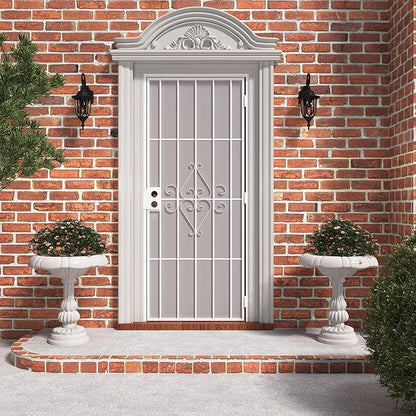 JUBEST 32 in. x 80 in. Security Screen Door, Reversible Powder Coated White Surface Mount Outswing Steel Security Door with Expanded Metal Screen, Prehung Steel Exterior Doors, Durable&Safe