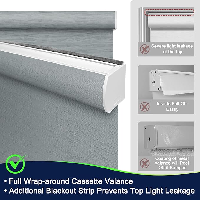 BERISSA Motorized Blinds with Remote,Blackout Smart Blinds for Windows,Jacquard Fabric,Remote Control,Thermal Insulated Automatic Blinds,Electric Blinds with USB/Solar Pannel.Blue Grey