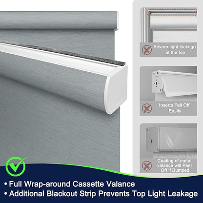 BERISSA Motorized Blinds with Remote,Blackout Smart Blinds for Windows,Jacquard Fabric,Remote Control,Thermal Insulated Automatic Blinds,Electric Blinds with USB/Solar Pannel.Blue Grey