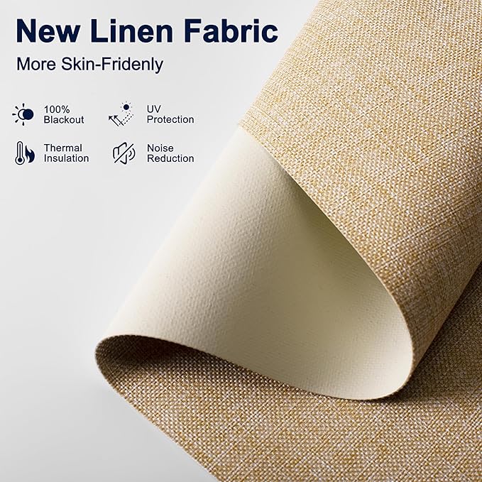 BERISSA Motorized Blinds with Remote,Blackout Smart Blinds for Windows,Linen Fabric,Remote Control,Thermal Insulated Automatic Blinds,Electric Blinds with USB/Solar Pannel.Linen Beige