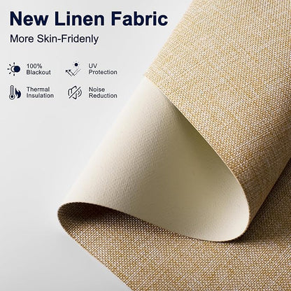 BERISSA Motorized Blinds with Remote,Blackout Smart Blinds for Windows,Linen Fabric,Remote Control,Thermal Insulated Automatic Blinds,Electric Blinds with USB/Solar Pannel.Linen Beige