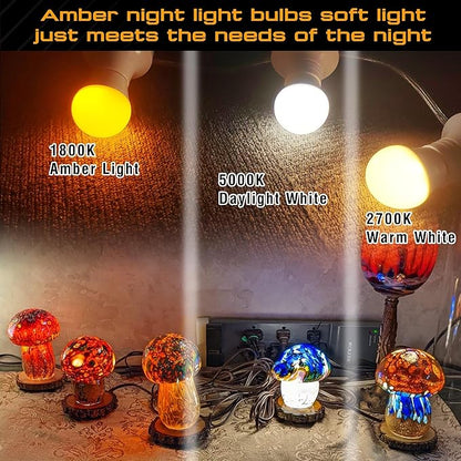 E12 Small Candelabra Base Amber Sleep Light Bulbs, 1800K Warm Amber Bulb 25-40W Equivalent, Blue Light Blocking, 3W Dim Night Light Bulbs for Healthy Sleep, Bedroom Kids Room, Non-Dimmable, 4 Pack
