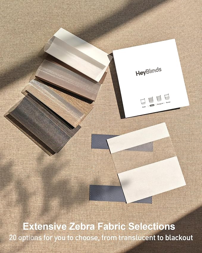 HeyBlinds Motorized Zebra Shades for Indoor Windows, Roller Shades with Customized Size, Electric Cordless Blinds Compatible with Alexa Google Home and Apple Home (Zebra Blinds Fabric Samples)
