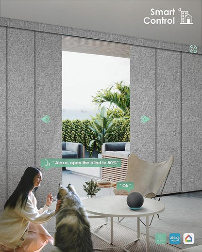 Yoolax Custom XL Smart Sliding Door Blinds, Motorized Sliding Panel Blinds Compatible with Alexa, Fabric Blackout Vertical Rechargeable Battery Shades for Glass Doors(Canyon Grey)