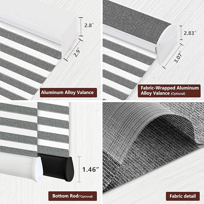 Bringnox Smart Motorized Zebra Roller Blinds - 85% Blackout, Remote Control, Works with HomeKit, Google Home & Alexa via Hub, Custom Size(85% Blackout Wave Black-37)
