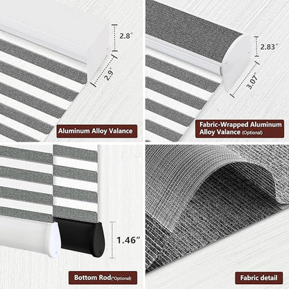 Bringnox Smart Motorized Zebra Roller Blinds - 85% Blackout, Remote Control, Works with HomeKit, Google Home & Alexa via Hub, Custom Size(85% Blackout Wave Black-37)