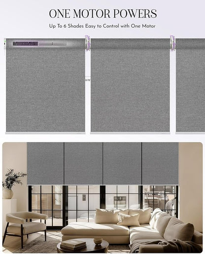Graywind Smart Coupled Roller Shades Compatible with Alexa Google Custom Size Extra Large Motorized Blinds for Windows(Weaving Cloud)