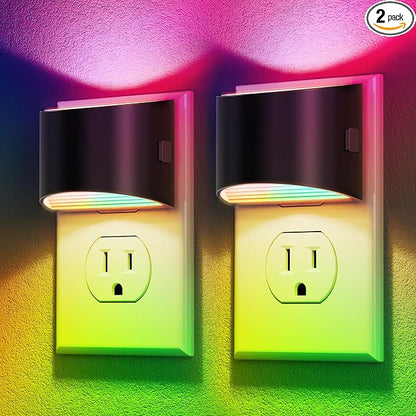 DORESshop Night Light, Night Lights Plug into Wall, Adjustable, RGB | 3 Level Brightness Adjustable Plug in Night Light, Dusk to Dawn Sensor, Nightlights for Adults, Bedroom, Bathroom, 2 packs