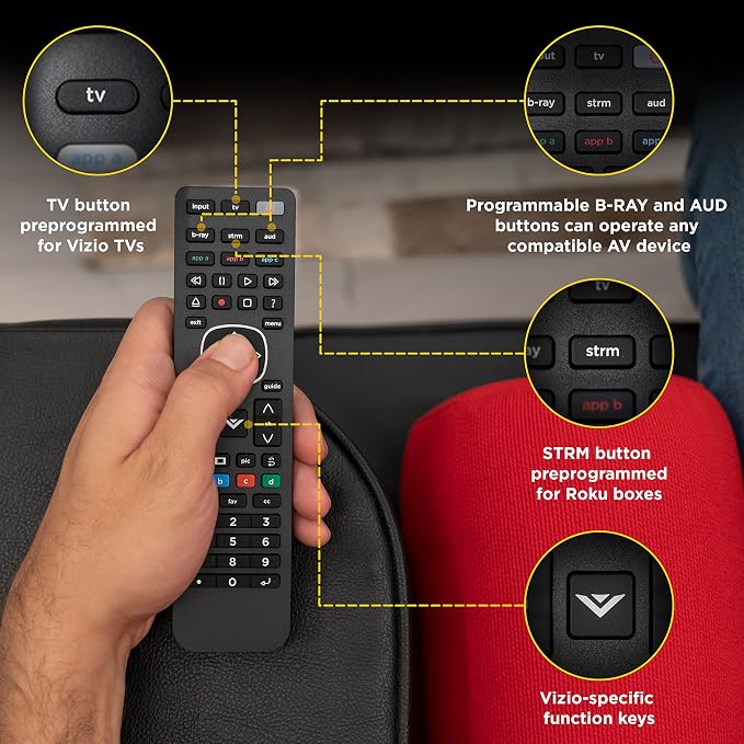 UltraPro 4-Device Replacement Remote for Vizio, Smart TV | Compatible with LED LCD HD UHD 4K HDR Plus Universal Remote Control Function for Streaming Players, Sound Bars,, 67208