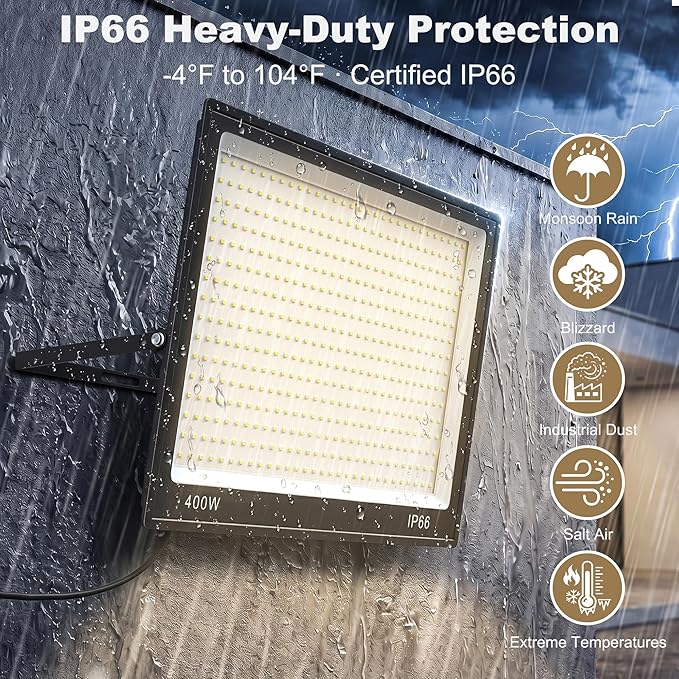 XXBSAZ 400W LED Flood Light Outdoor, 40000LM High Power Commercial Work Light, IP66 Waterproof 6500K Daylight Stadium Security Lights for Parking Lot, Warehouse,and Construction Site AC85-277V