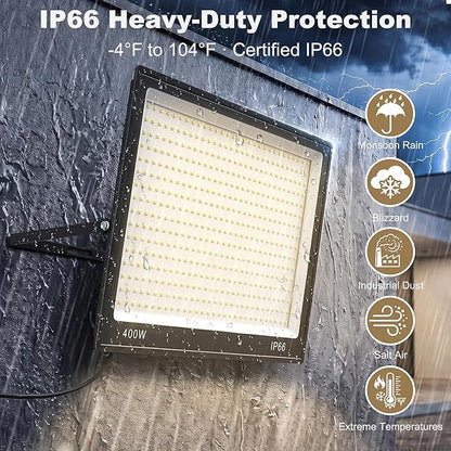 XXBSAZ 400W LED Flood Light Outdoor, 40000LM High Power Commercial Work Light, IP66 Waterproof 6500K Daylight Stadium Security Lights for Parking Lot, Warehouse,and Construction Site AC85-277V