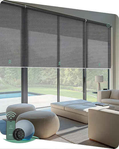Yoolax Smart Coupled Solar Shades Compatible with Alexa, Motorized Blinds with Remote Flame Retardant Coupled Roller Shades for X-Large Windows, Custom Size (XL - 3% Openness Greyish Black)