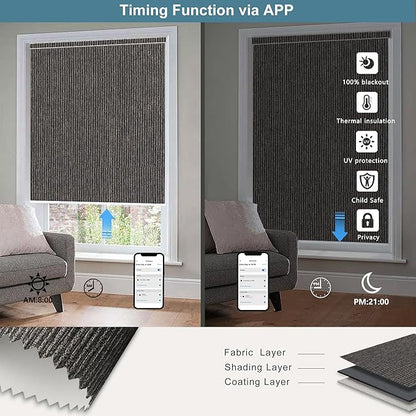 Bringnox Motorized Blinds with Remote,100% Blackout Smart Roller Blinds Compatible with Apple Homekit Google Home and Alexa Via HUB,and Customized (Grain Bronze-26)