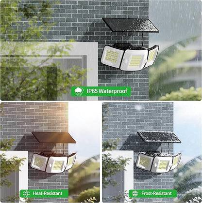 intelamp Solar Flood Lights Outdoor Waterproof, 2 Pack 6000mAh 1200LM Solar Powered Dual Motion Sensor LED Lighting Dusk to Dawn Security Floodlight Exterior with Remote 9.8ft Cable for Garden House