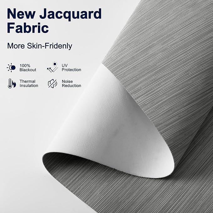 BERISSA Motorized Blinds with Remote,Blackout Smart Blinds for Windows,Jacquard Fabric,Remote Control,Thermal Insulated Automatic Blinds,Electric Blinds with USB/Solar Pannel.Jacquard Grey