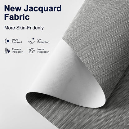 BERISSA Motorized Blinds with Remote,Blackout Smart Blinds for Windows,Jacquard Fabric,Remote Control,Thermal Insulated Automatic Blinds,Electric Blinds with USB/Solar Pannel.Jacquard Grey