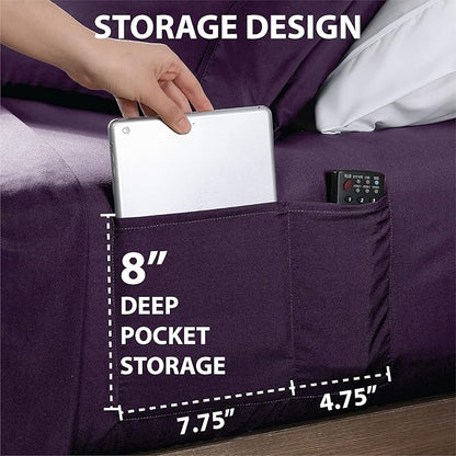 Swift Home Smart Sheets, Ultra Soft Brushed Microfiber 4-Piece Sheet Set, Fitted Bed Sheet with Side Storage Pockets – Eggplant, Queen