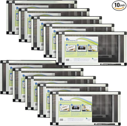 Fenestrelle Expandable Window Screen – 10″ H × 19″–36″ W Horizontal, 2‑Way Adjustable Window Screen with Flame Resistant Fiberglass Mesh, Pack of 10