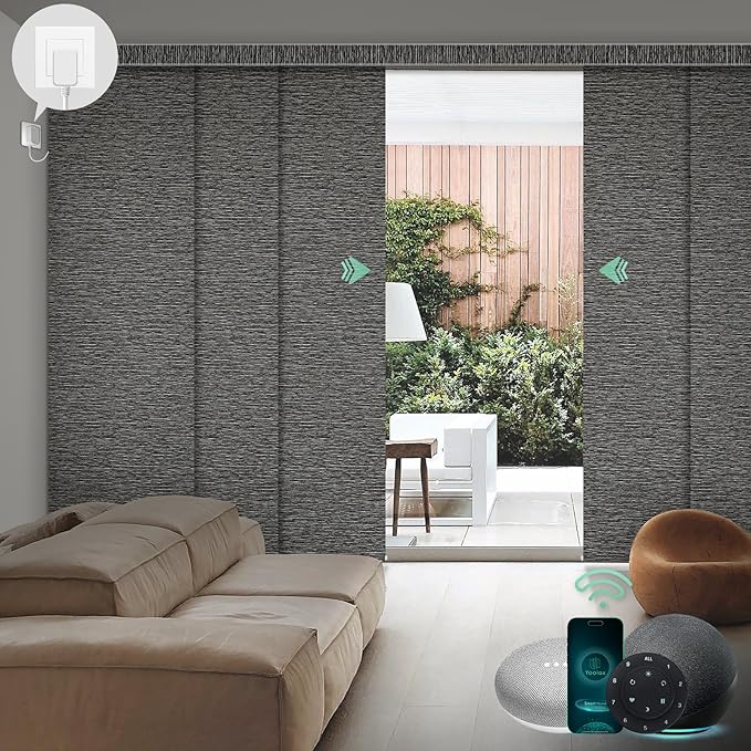 Yoolax Custom XL Smart Sliding Door Blinds, Motorized Sliding Panel Blinds Compatible with Alexa, Blackout Vertical Blinds for Glass Doors, Patio Doors, Closet Doors, Rock Stripe Black