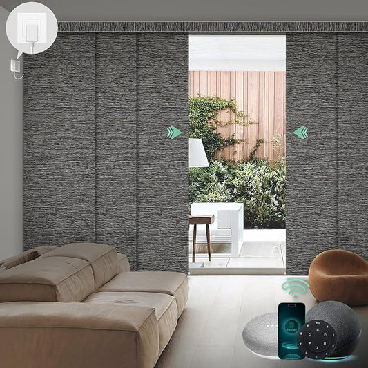 Yoolax Custom XL Smart Sliding Door Blinds, Motorized Sliding Panel Blinds Compatible with Alexa, Blackout Vertical Blinds for Glass Doors, Patio Doors, Closet Doors, Rock Stripe Black