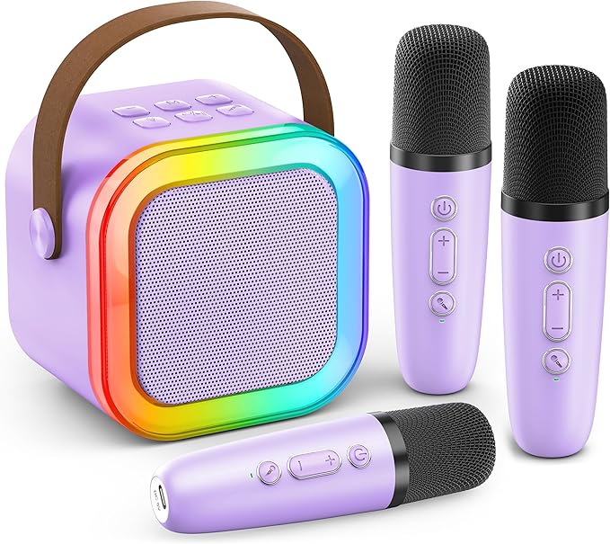 Mini Karaoke Machine for Kids Adults, 2026 TOP Birthday Gifts for Girls Boys 3,4,5,6,7,8+Year Old Toddler Toys, Portable Bluetooth Speaker with 2 Wireless Karaoke Microphones Player (Deep Pink)
