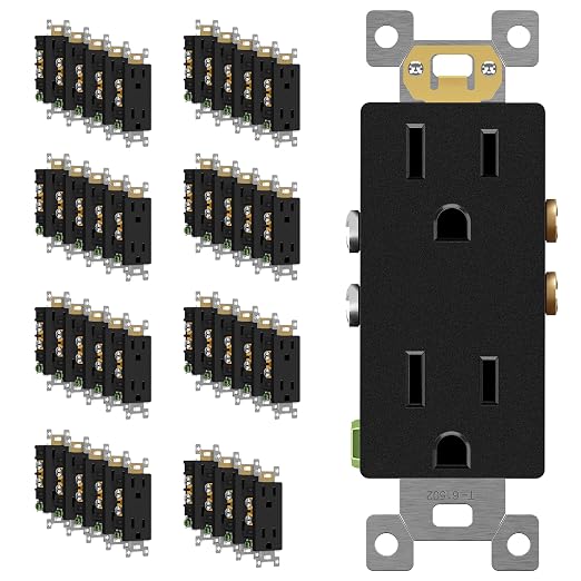ENERLITES 40 Pack Decorator Wall Outlet, 15A Standard Electrical Receptacle | Self-Grounding, UL Listed, 5-15R, 125V, Non-Tamper Resistant Residential Outlets for Home, Kitchen, Bathroom, Matte Black