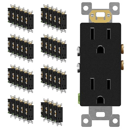 ENERLITES 40 Pack Decorator Wall Outlet, 15A Standard Electrical Receptacle | Self-Grounding, UL Listed, 5-15R, 125V, Non-Tamper Resistant Residential Outlets for Home, Kitchen, Bathroom, Matte Black